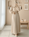Beli Lastikli Bebe Yaka Uzun Kol Bluz   -Bej-Bluz-349-3032-R56