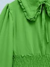 Beli Lastikli Bebe Yaka Uzun Kol Bluz  -Yeşil-Bluz-349-3032-R35