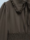 Beli Lastikli Bebe Yaka Uzun Kol Bluz  -Kahve-Bluz-349-3032-R15