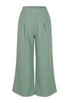 Beli Lastikli Bol Paça Pileli Keten Görünümlü Pantolon -Mint