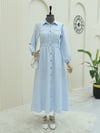 Elbise-Beli Lastikli Boydan Düğmeli Çizgili Elbise -Bebe Mavi-349-5078-R32