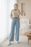 Beli Lastikli Cepli Bol Paça Kot Pantolon       -Bebe Mavi-Pantolon-136-0840-R32
