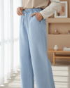 Beli Lastikli Cepli Bol Paça Kot Pantolon       -Bebe Mavi-Pantolon-136-0840-R32