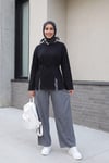 Beli Lastikli Cepli Bol Paça Kot Pantolon          -Koyu Gri