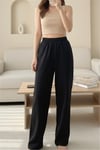 Beli Lastikli Cepli Bol Paça Pantolon  -Siyah-Kot Pantolon-136-0840-R01