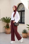 Beli Lastikli Çİft Cepli Bol Paça Tensel Pantolon -Mürdüm