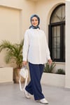Beli Lastikli Çİft Cepli Bol Paça Tensel Pantolon -Lacivert
