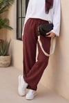 Beli Lastikli Çİft Cepli Bol Paça Tensel Pantolon -Mürdüm