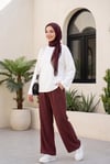 Beli Lastikli Çİft Cepli Bol Paça Tensel Pantolon -Mürdüm