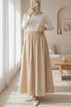 Beli Lastikli Çift Cepli Poplin Kloş Etek          -Somon-Etek-327-5018-R13