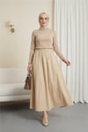 Beli Lastikli Çift Cepli Poplin Kloş Etek        -Sarı-Etek-327-5018-R22
