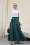 Beli Lastikli Çift Cepli Poplin Kloş Etek           -Zümrüt-Etek-327-5018-R17