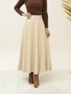 Beli Lastikli Düz Deri Etek -Bej