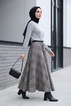 Beli Lastikli Ekoseli Mevlana Etek -Gri