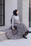 Beli Lastikli Ekoseli Mevlana Etek -Gri