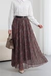 Beli Lastikli Kemerli Astarlı Desenli Tül Etek -Bordo-Etek-253-13175-R04