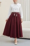 Beli Lastikli Kemerli Cepli Keten Etek -Bordo-Etek-306-0043-R04