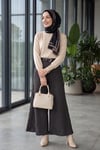 Beli Lastikli Kemerli Kaşmir Ekose Pantolon Etek -Kahverengi