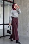 Beli Lastikli Kemerli Kaşmir Ekose Pantolon Etek -Bordo