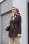 Beli Lastikli Kolu Katlamalı Tek Düğmeli Krep Kimono -Koyu Kahverengi