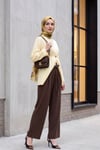 Beli Lastikli Kolu Katlamalı Tek Düğmeli Krep Kimono -Sarı