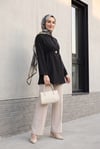Beli Lastikli Kolu Katlamalı Tek Düğmeli Krep Kimono -Siyah