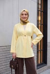 Beli Lastikli Kolu Katlamalı Tek Düğmeli Krep Kimono -Sarı