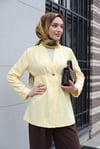 Beli Lastikli Kolu Katlamalı Tek Düğmeli Krep Kimono -Sarı