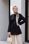 Beli Lastikli Kolu Katlamalı Tek Düğmeli Krep Kimono -Siyah