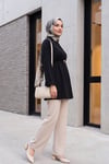 Beli Lastikli Kolu Katlamalı Tek Düğmeli Krep Kimono -Siyah