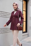 Beli Lastikli Kolu Katlamalı Tek Düğmeli Krep Kimono -Mürdüm