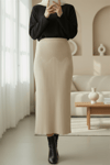 Beli Lastikli Pliseli Triko Etek -Krem-Etek-307-4001-R28