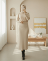 Beli Lastikli Pliseli Triko Etek -Krem-Etek-307-4001-R28