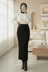 Beli Lastikli Pliseli Triko Etek -Siyah-Etek-307-4001-R01