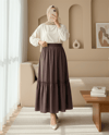 Beli Lastikli Poplin Etek -Kahve-Etek-346-3064-R15