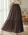 Beli Lastikli Poplin Etek -Kahve-Etek-346-3064-R15