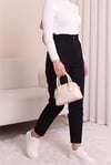 بنطال جينز عالي الخصر بخصر مطاطي - أسود-Kot Pantolon-318-4813-R01