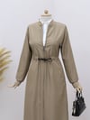 Beli Tünel Bağcıklı Cepli Trenckot -Açık Vizon-Trençkot-197-3805-R51