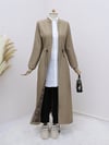Beli Tünel Bağcıklı Cepli Trenckot -Açık Vizon-Trençkot-197-3805-R51