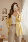 Beli Tünel Bağcıklı Modal Kimono  -Açık Sarı-Kimono&Kaftan-223-3060-R75
