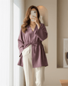 Beli Tünel Bağcıklı Modal Kimono  -Vişne-Kimono&Kaftan-223-3060-R44