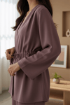 Beli Tünel Bağcıklı Modal Kimono  -Vişne-Kimono&Kaftan-223-3060-R44