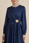 Beli Yandan Bağcıklı Tokalı Saten Abiye -Laci-Abiye-316-4896-R03