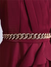 Beli Zincir Detaylı Önü Fırfırlı Saten Abiye -Bordo-Saten Abiye-337-6832-R04