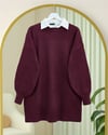 Bisiklet Yaka Baklava Desen Triko Kazak           -Bordo-Kazak-109-0023-R04