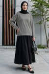 Bisiklet Yaka Çizgili Viskon Sweat -Siyah