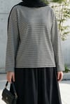 Bisiklet Yaka Çizgili Viskon Sweat -Siyah