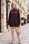 Bisiklet Yaka Desenli Salaş Triko Tunik -Mürdüm