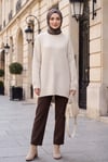 Bisiklet Yaka Desenli Salaş Triko Tunik -Taş rengi
