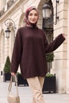 Bisiklet Yaka Desenli Salaş Triko Tunik -Mürdüm